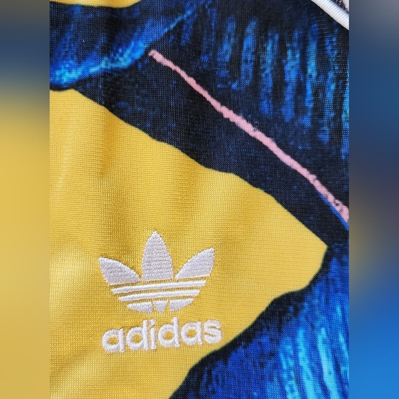 ADIDAS× Farm RIO Banana Leaf Yellow Royal Blue Zips Sporty Baseball Track Jacket - Picture 12 of 16